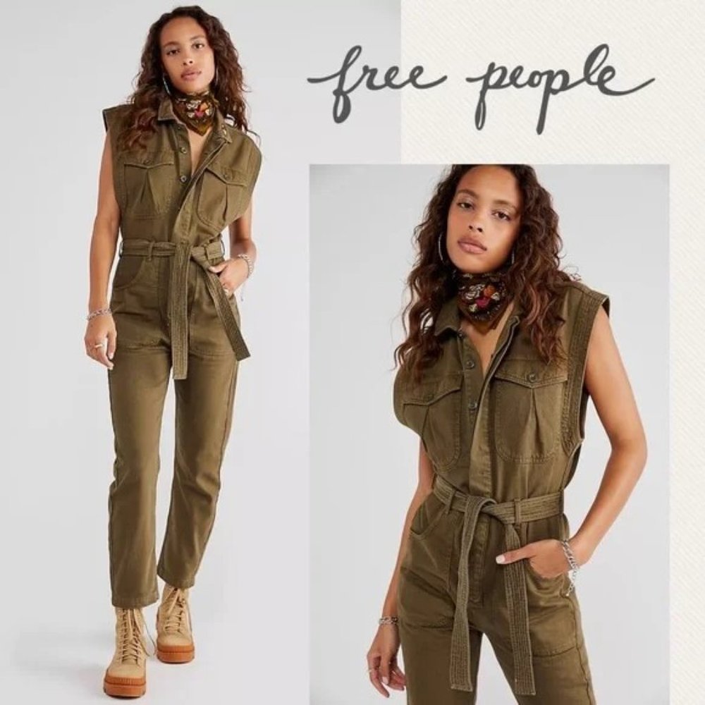 Free People Olive Jumpsuit